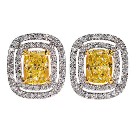 Fancy Vivid Yellow Diamond Stud Earrings (~2 ct tw) at 1stDibs