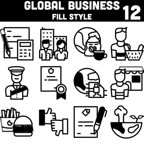 Black And White Set of Global Business Icon In Flat Style. 24483232 Vector Art at Vecteezy