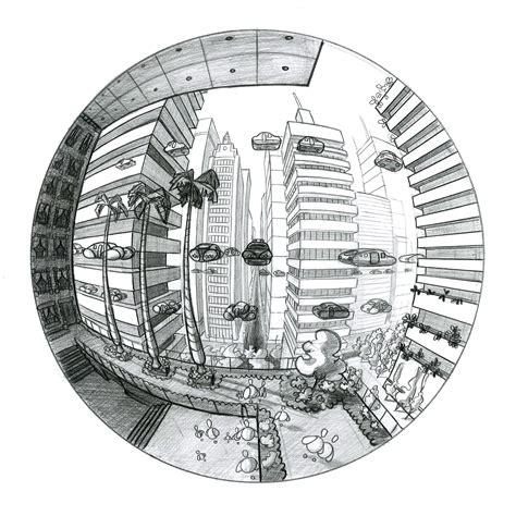 ArtStation - Sketch of a futuristic city
