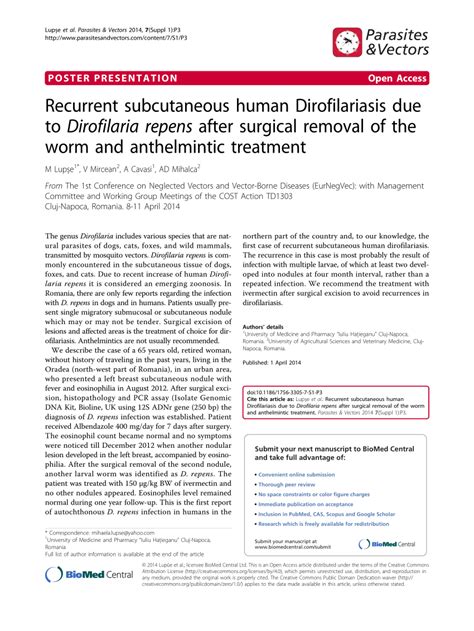 (PDF) Recurrent subcutaneous human Dirofilariasis due to Dirofilaria repens after surgical ...