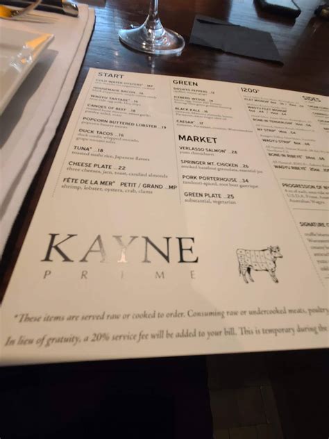 Menu at Kayne Prime Steakhouse, Nashville