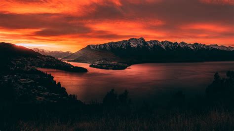 Wallpaper : mountains, sunset, lake, sky, fiery, New Zealand 1920x1080 ...