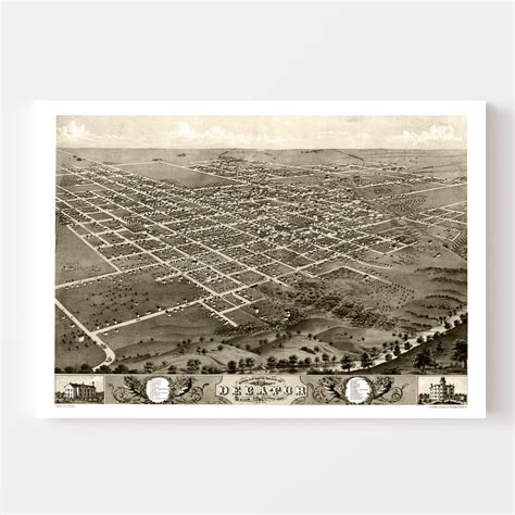 Vintage Map of Decatur, Illinois 1869 by Ted's Vintage Art