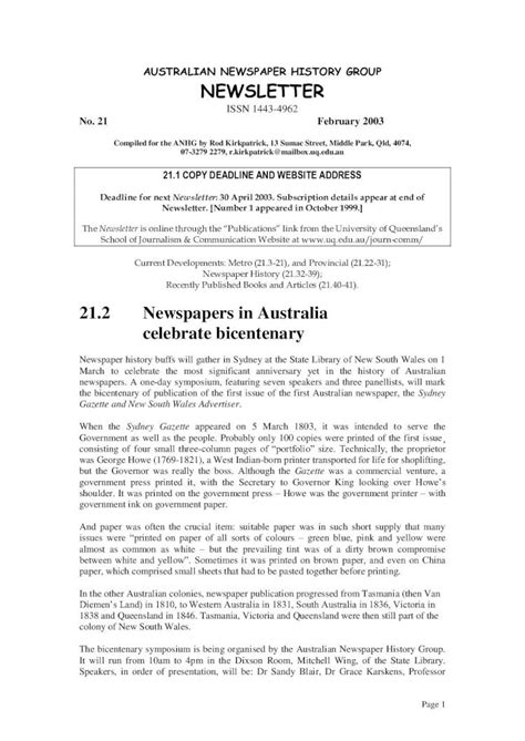 (PDF) AUSTRALIAN NEWSPAPER HISTORY GROUP NEWSLETTERTasmania, Victoria ...