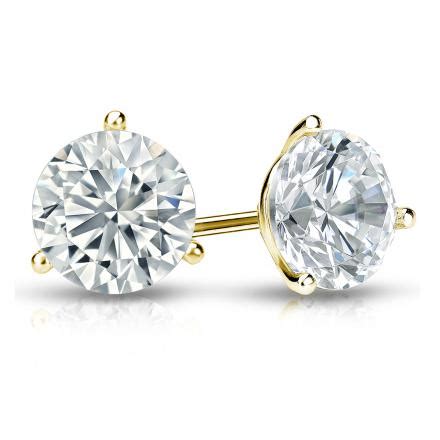 Lab Grown Diamond Stud Earrings Round 1.50 ct. tw. (H-I, VS) 14k Yellow Gold 3-Prong Martini ...