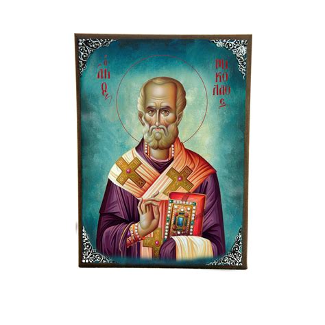 Saint Nicholas icon, Handmade Greek Orthodox icon of St Nick, Byzantine ...