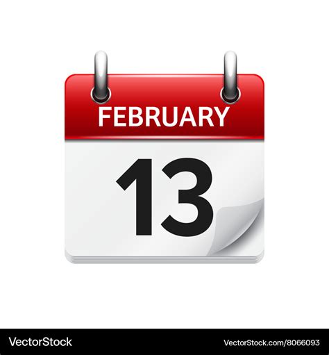 February 13 flat daily calendar icon Date Vector Image