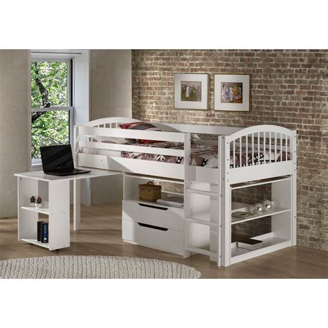 Addison Junior Low Loft Bed with Storage Drawers, Desk and White Twin | eBay