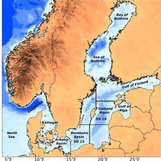 Map of the Baltic Sea and its sub-basins. The Baltic Proper comprises ...