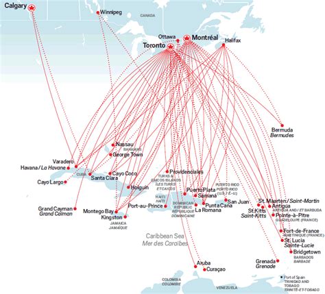 Air Canada route map - the Caribbean