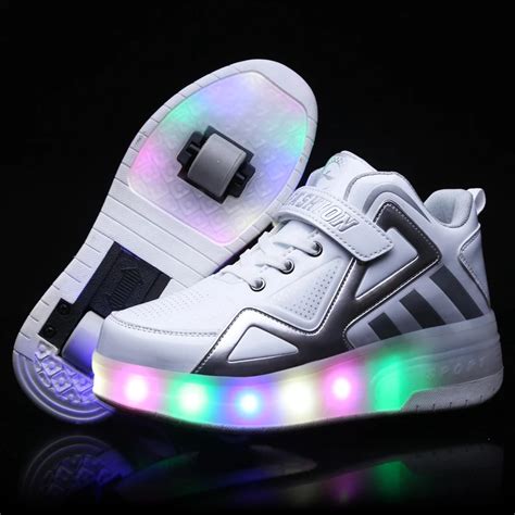 Kids Led lights glowing luminous for girls boys roller shoes with two ...