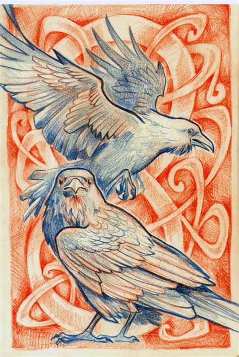 Odin's ravens Huginn & Muninn : r/drawing