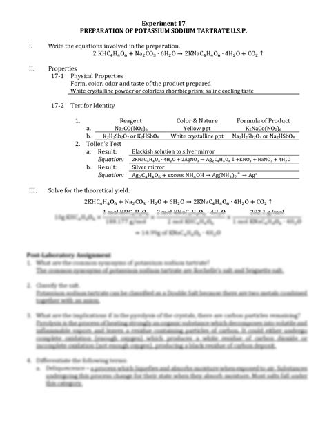 SOLUTION: Experiment 17 preparation of potassium sodium tartrate usp - Studypool