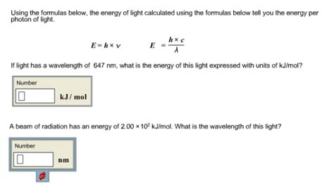 Solved Using the formulas below, the energy of light | Chegg.com