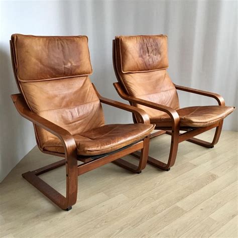 For sale: Pair of Vintage Cognaс Leather Poäng Chairs by Noboru Nakamura for IKEA, 1999 Ikea ...