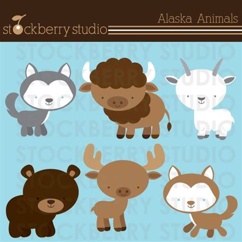 Alaska Animals clipart set. Husky, Goat, Buffalo, Moose and Bear clipart File formats you will ...