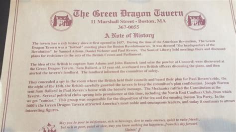 Green Dragon Tavern, Boston - Downtown - Menu, Prices & Restaurant Reviews - TripAdvisor