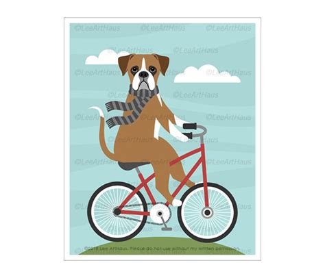 457D Dog Art Brown Boxer Dog on Bicycle Wall Art Bicycle | Etsy