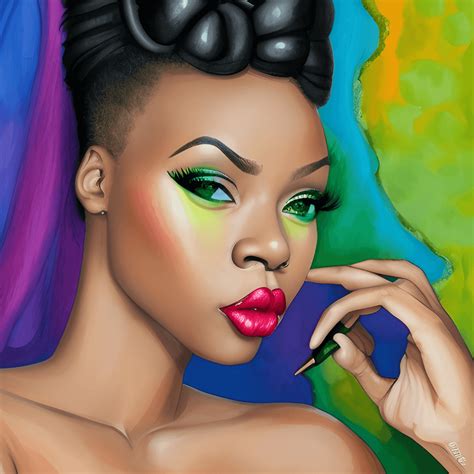 African American Woman with Lipstick and Pretty Eyes · Creative Fabrica