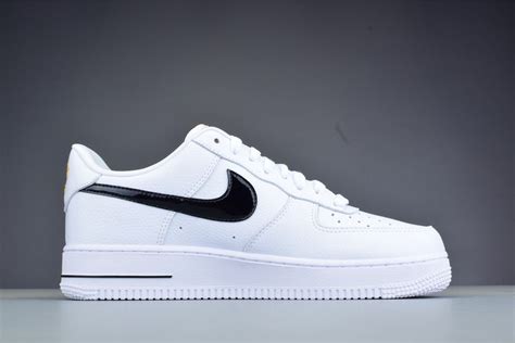 White Nike Air Force 1 Low With Black Swoosh Logo Patent Leather ...