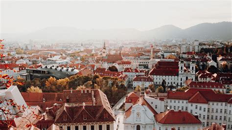 city, aerial view, buildings, architecture, roofs, 4k HD Wallpaper