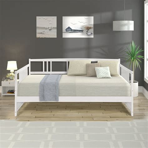 Full Size Daybed Frame, Heavy Duty Solid Wood Daybed Frame with Wooden ...