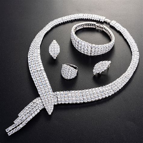 Attractive White Platinum Plated 4 Piece Jewelry Set For Your Occasions