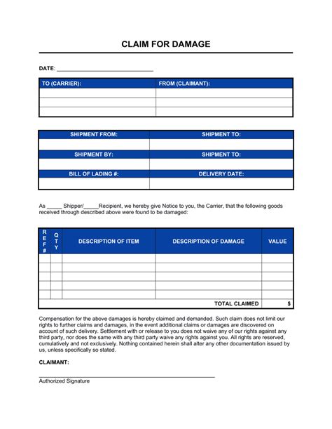 Claim for Damage on Shipped Goods Template (Download)