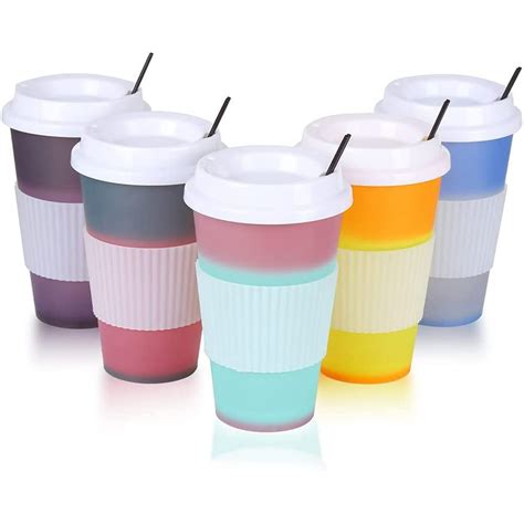 Color Changing Tumbler Cups For Hot Drink - 5 Pcs 16oz Plastic Tumblers Coffee Cups with Lids ...