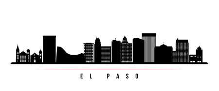 El Paso skyline horizontal banner. Black and white silhouette of El Paso City, Texas. Vector ...