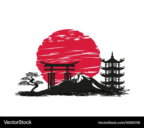 Abstract card with japanese landscape Royalty Free Vector