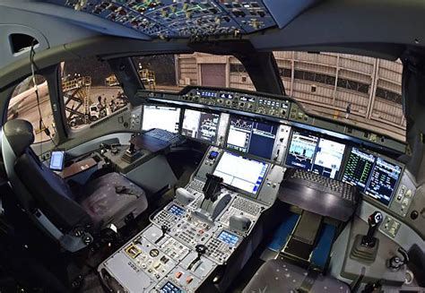 A general view shows the cockpit of the new Airbus A350 XWB during a media preview in a Japan ...