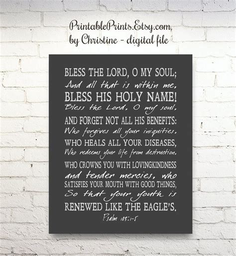 Printable SCRIPTURE Psalm 103 1-5 Bless the Lord O My Soul | Etsy