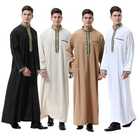 Muslim man abaya 2019 stand collar turkish Caftan robes islamic ...