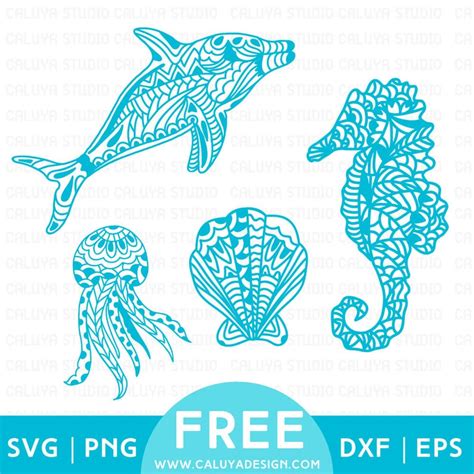 FREE SVG & PNG Link Zentangle Sea Animals Cut Files svg | Etsy