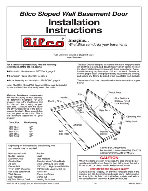 Bilco Basement Door Installation Instructions