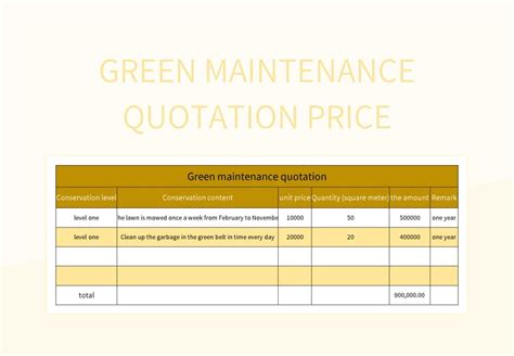 Green Maintenance Quotation Price Excel Template And Google Sheets File For Free Download ...