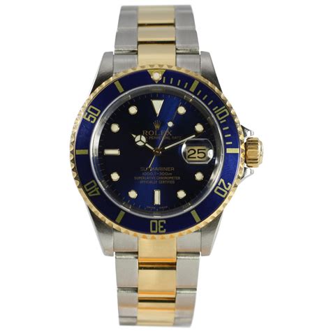 Pre-Owned Rolex Mens Bi-Metal Submariner Blue Dial Watch. 16613 - Pre ...