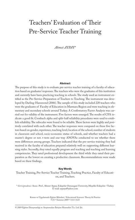 (PDF) Teachers' Evaluation of Their Pre-Service Teacher Training