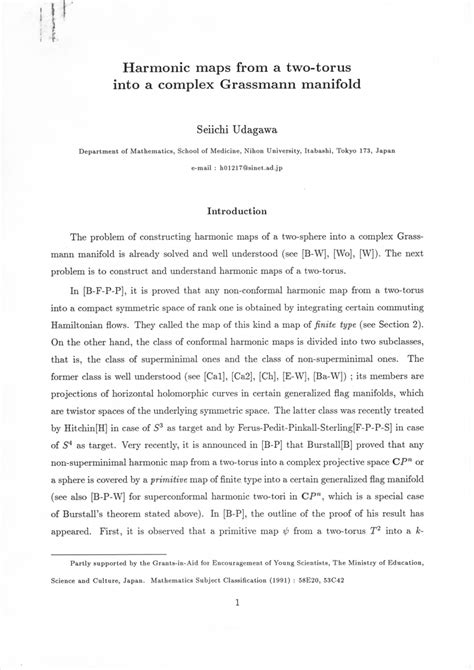 (PDF) Harmonic maps from a two-torus into a complex Grassmann manifold