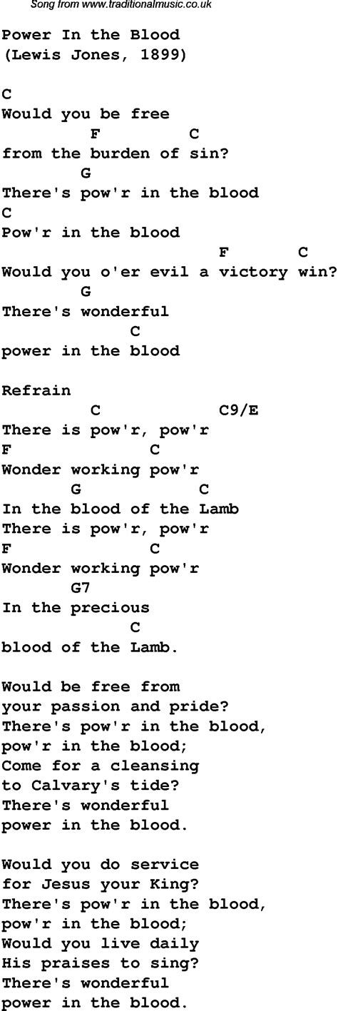 Power In The Blood - Christian Gospel Song Lyrics and Chords