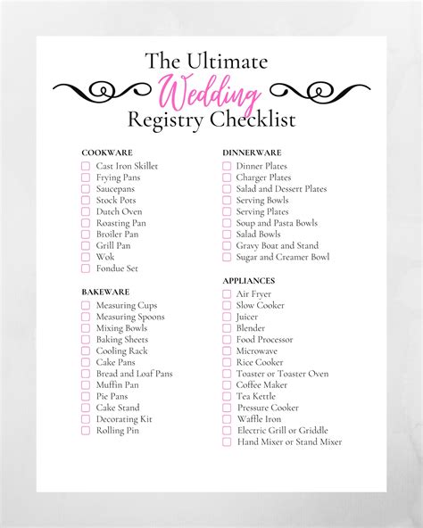 Wedding Registry Checklist Printable