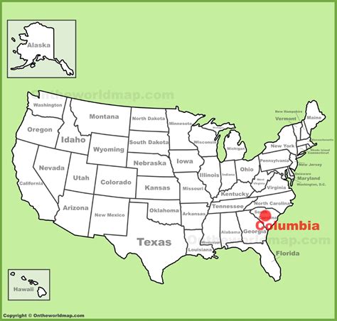 Columbia SC location on the U.S. Map - Ontheworldmap.com