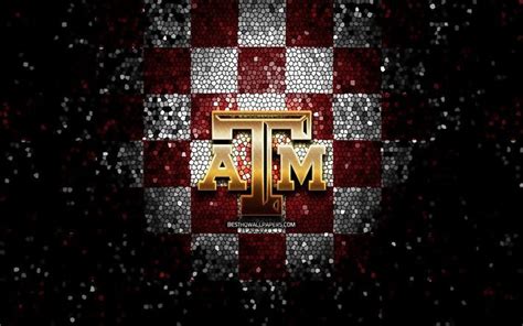 Download wallpapers Texas AM Aggies, glitter logo, NCAA, purple white checkered background, USA ...