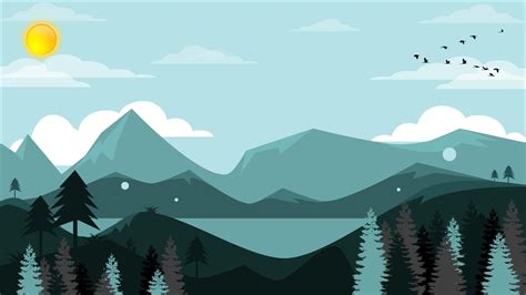 Nature Minimalist Art Sun Trees Mountain Birds River HD Minimalist ...