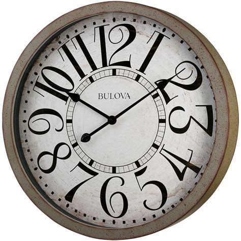 Bulova 24 in. H x 24 in. W Large Round Wall Clock in Antique Gray-C4815 - The Home Depot