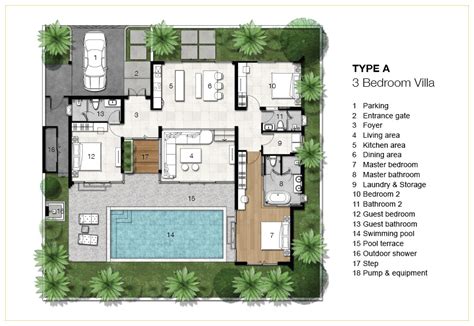 Trichada Villas specifications | quality, master and villa sizes | Pool house plans, Small villa ...