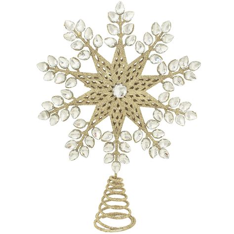 Snowflake Tree Topper With Gold Glitter And Acrylic Gems