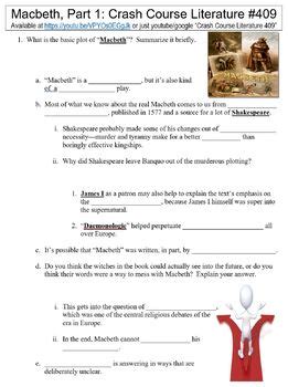 Crash Course Literature #409 (Macbeth Part 1) worksheet by Danis Marandis