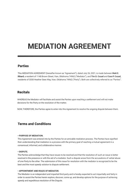 Mediation Agreement Template - Google Docs, Word, Apple Pages ...